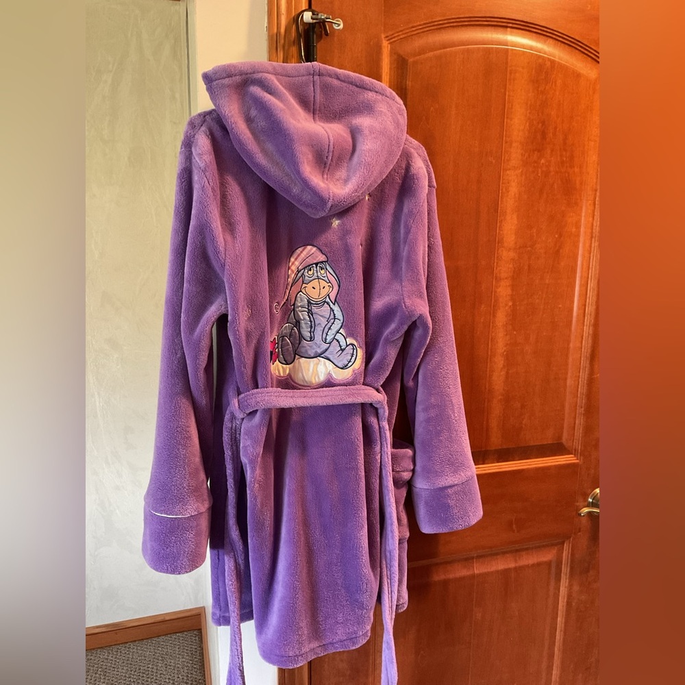 Disney Eeyore Purple Plush Embroidered Robe. One Size.